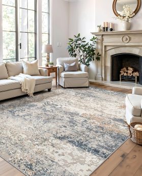 Washable Rug, Anti-Slip Backing Abstract Area Rug 5x7, Stain Resistant Rugs for Living Room, Foldable Machine Washable Area Rug(TPR18-Navy, 5'x7')